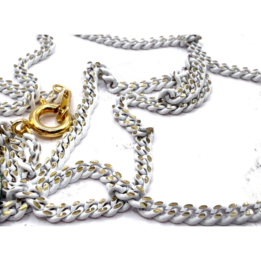 Signed Japan White Chain Gold Accents Necklace 18" Vintage Unique Style